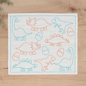Easy Sashiko Embroidery Kit Dinosaur Kitchen Cloth | Japanese Sashiko