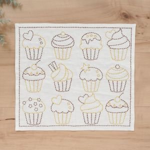 Embroidery Kits Easy-Kit Sashiko Kitchen Cloth Cupcakes | Beginner Sashiko Kit