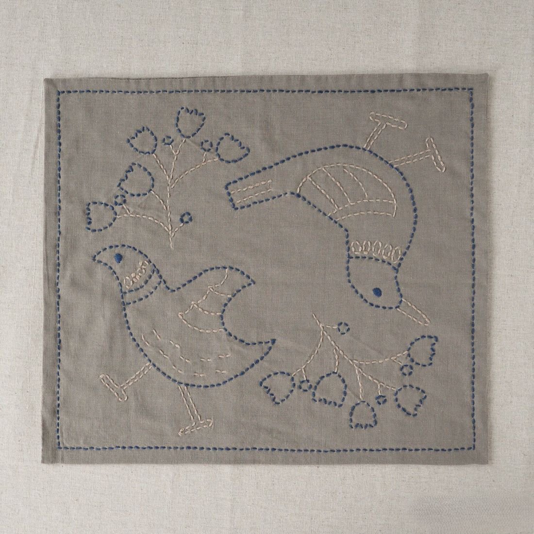 HIRVI Sashiko Embroidery Kit – Lintu Bird Kitchen Cloth