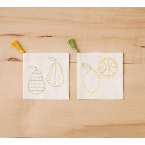 Sashiko Embroidery Coaster Kit Pear & Lemon | Easy 2-Piece Set