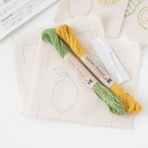 Sashiko Embroidery Coaster Kit Pear & Lemon | Easy 2-Piece Set