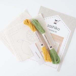 Sashiko Embroidery Coaster Kit Coffee Break | Easy 2-Piece Set