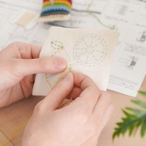 Sashiko Embroidery Coaster Kit Coffee Break | Easy 2-Piece Set