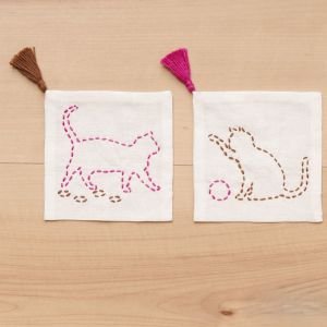 Sashiko Embroidery Cat Coaster Kit | Easy 2-Piece Set