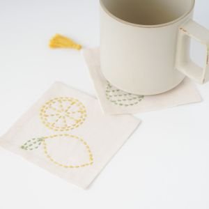 Sashiko Embroidery Coaster Kit Fork & Bottle – Easy 2-Piece Kit