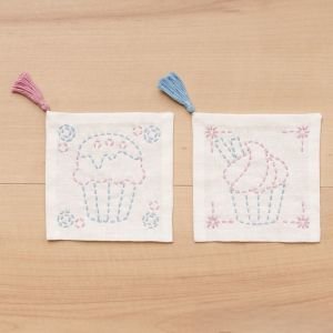Sashiko Embroidery Coaster Kit Cupcake – Easy 2-Piece Beginner Kit