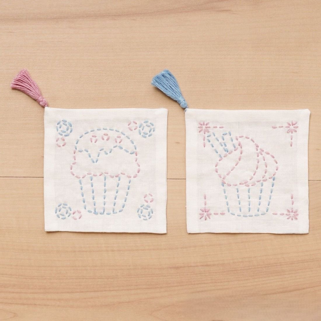 Sashiko Embroidery Coaster Kit Cupcake – Easy 2-Piece Beginner Kit