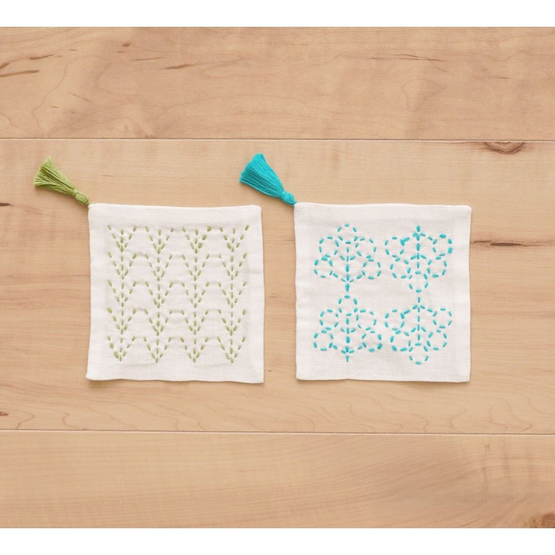 Sashiko Coaster Kit – Forest & Nuts | Easy Embroidery Kit