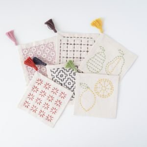Sashiko Coaster Kit – Forest & Nuts | Easy Embroidery Kit