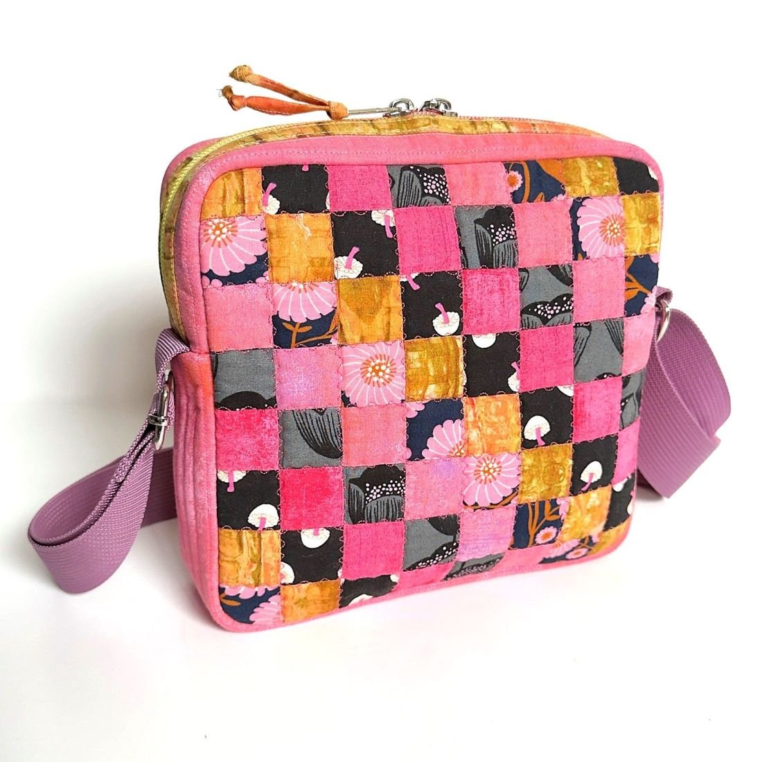 Handmade Quilted Cotton Crossbody Bag | Pink Floral Patchwork