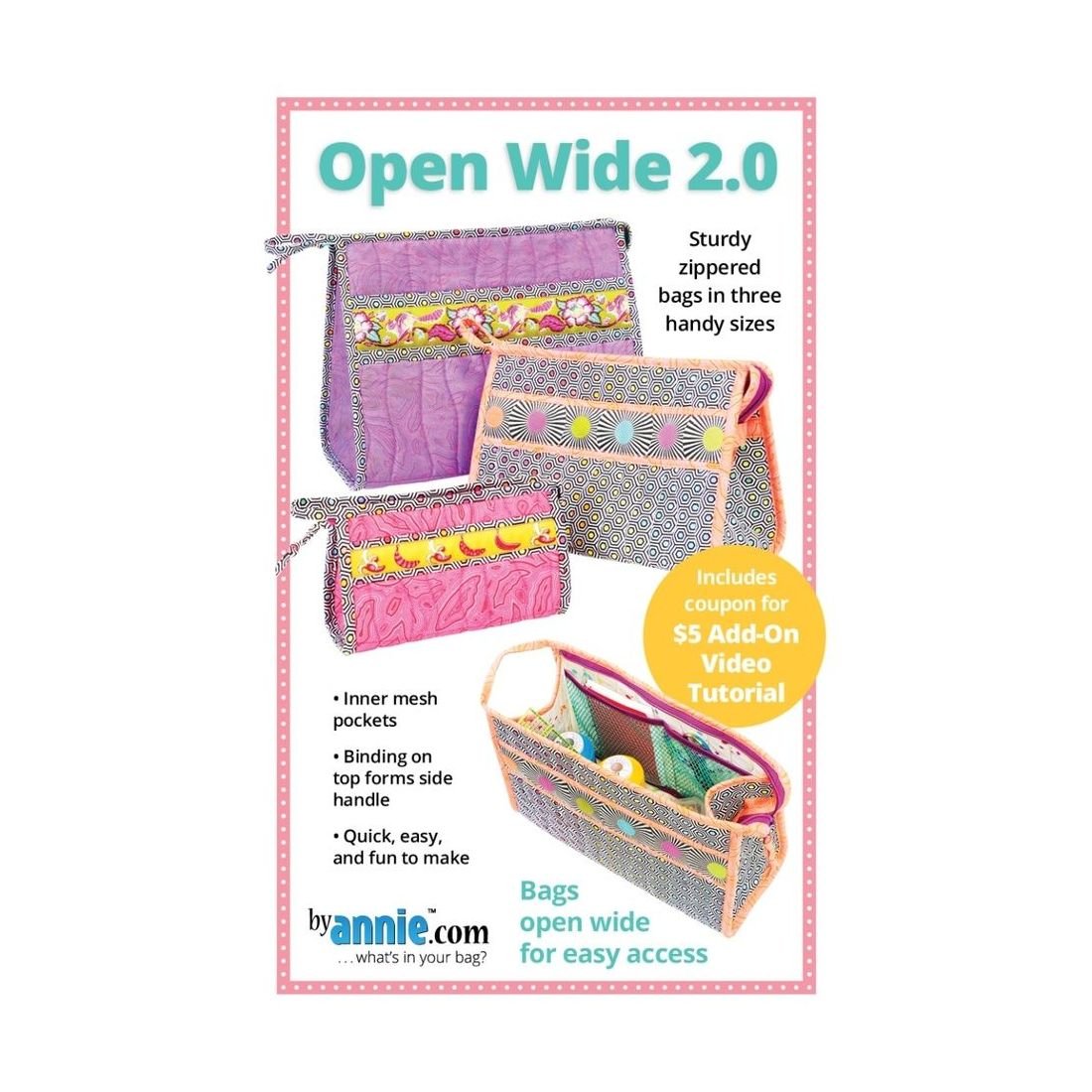 Open Wide 2.0 Bag Pattern byAnnie | Zippered Organizer Bags