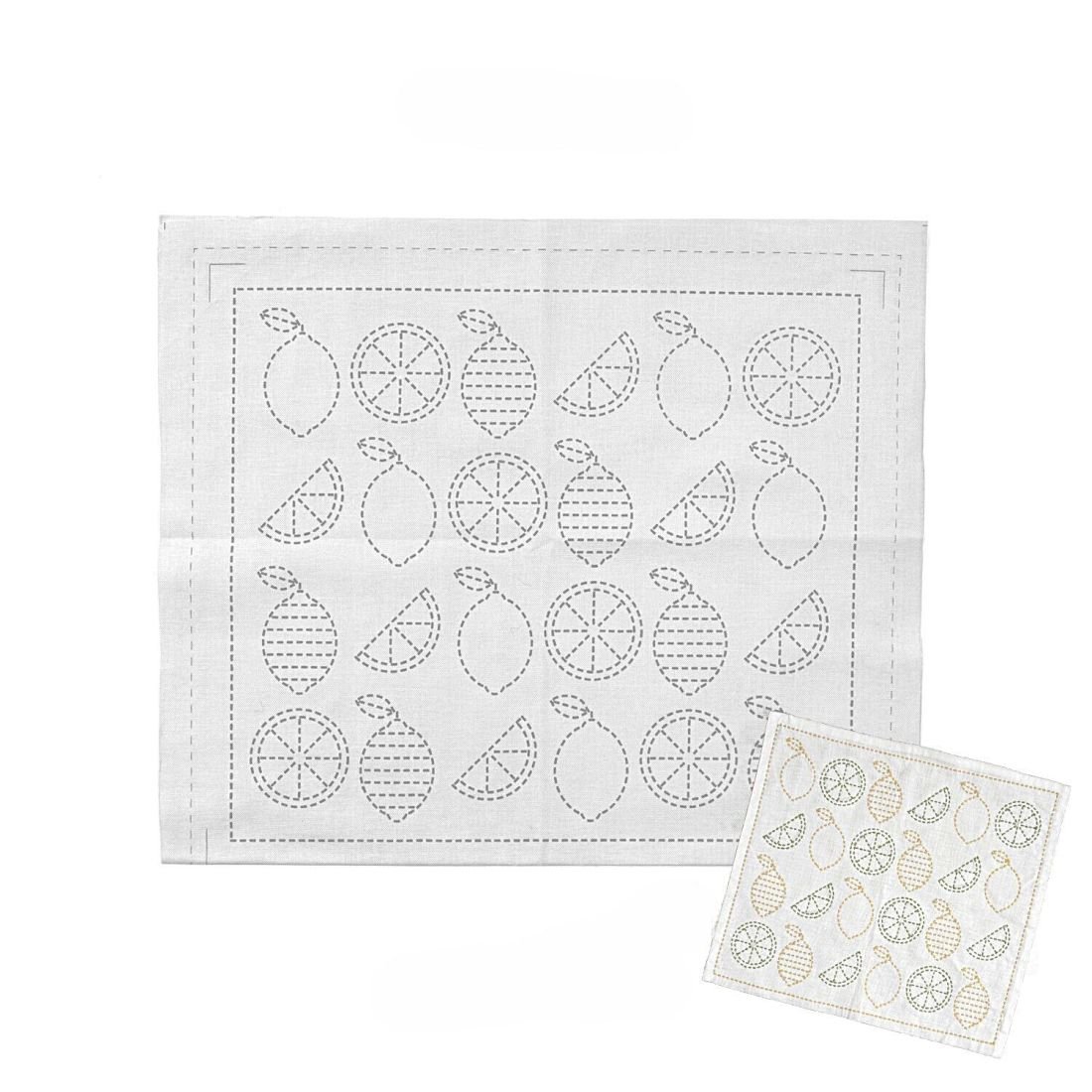 HARAWOOL Lemon Sashiko Fabric | Pre-Printed Embroidery Cloth Made in Japan