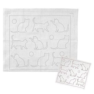 HARAWOOL Cat Sashiko Fabric | Pre-Printed Embroidery Cloth