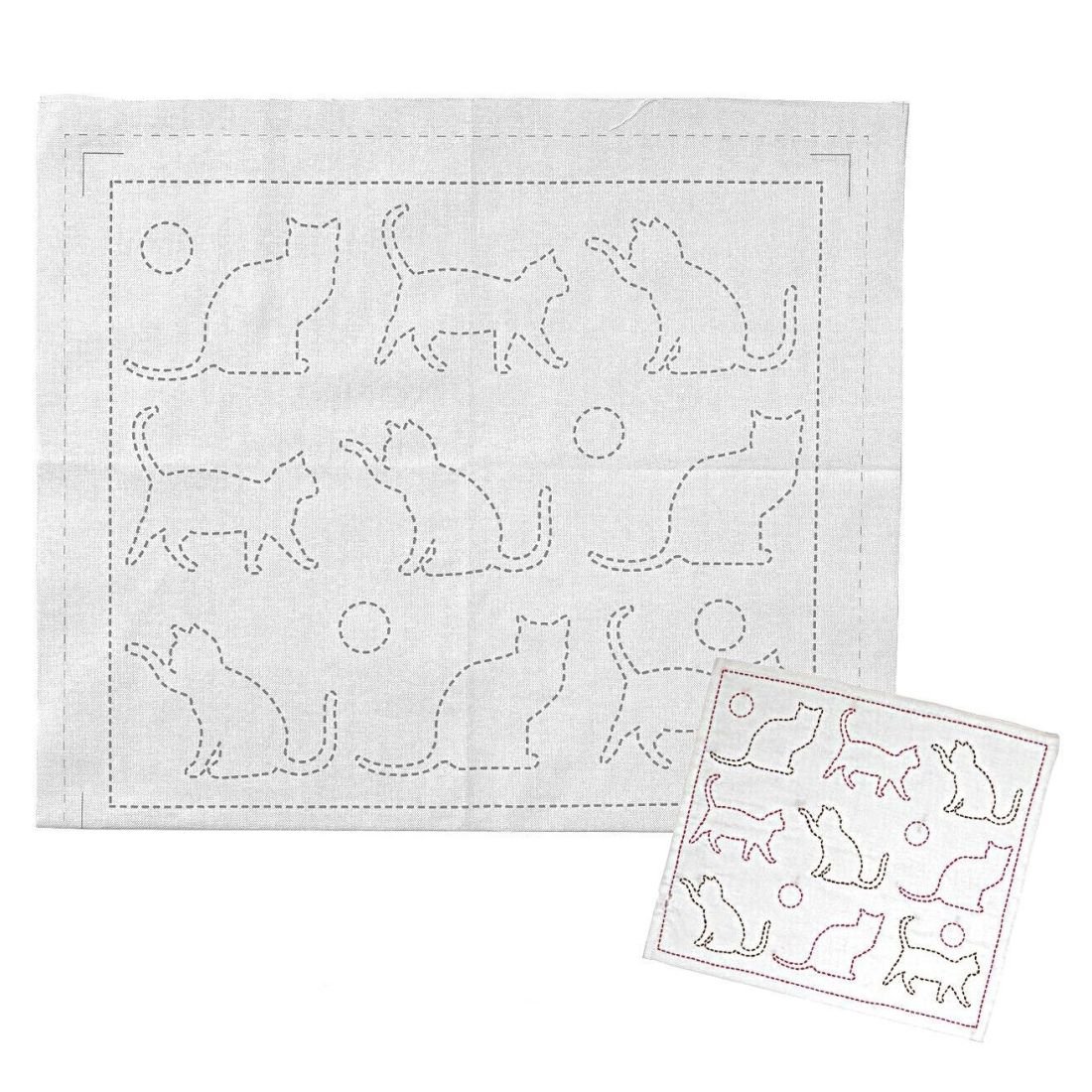 HARAWOOL Cat Sashiko Fabric | Pre-Printed Embroidery Cloth