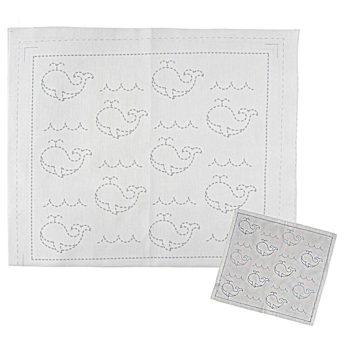 HARAWOOL Whale Sashiko Fabric | Pre-Printed Embroidery Cloth