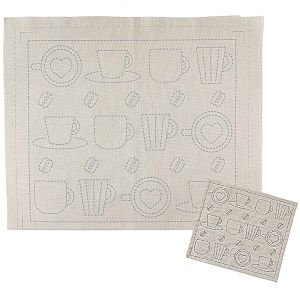 HARAWOOL Coffee Cup Sashiko Fabric | Pre-Printed Embroidery Cloth