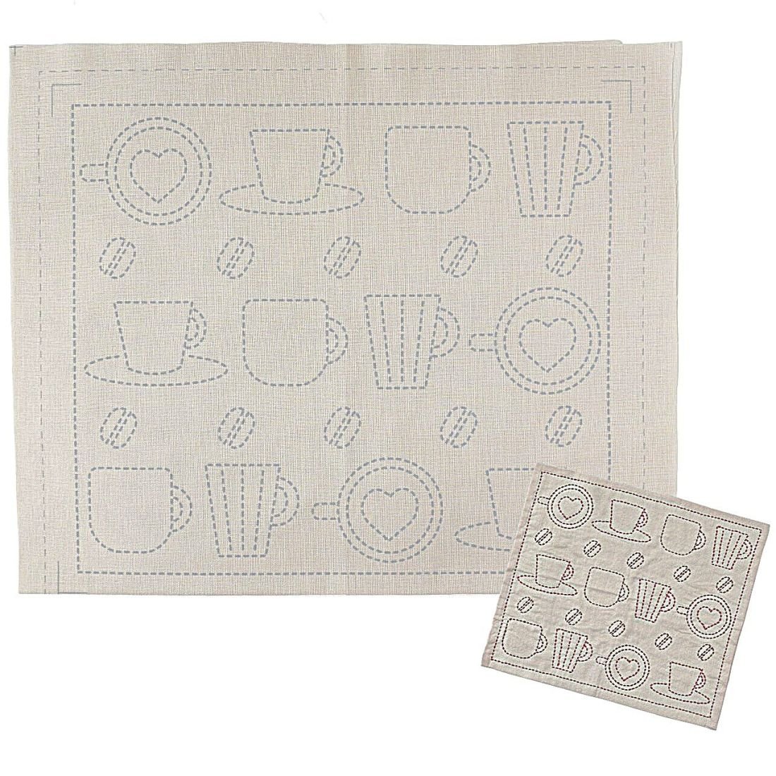 HARAWOOL Coffee Cup Sashiko Fabric | Pre-Printed Embroidery Cloth