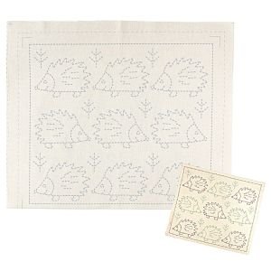HARAWOOL Hedgehog Sashiko Fabric | Pre-Printed Embroidery Panel