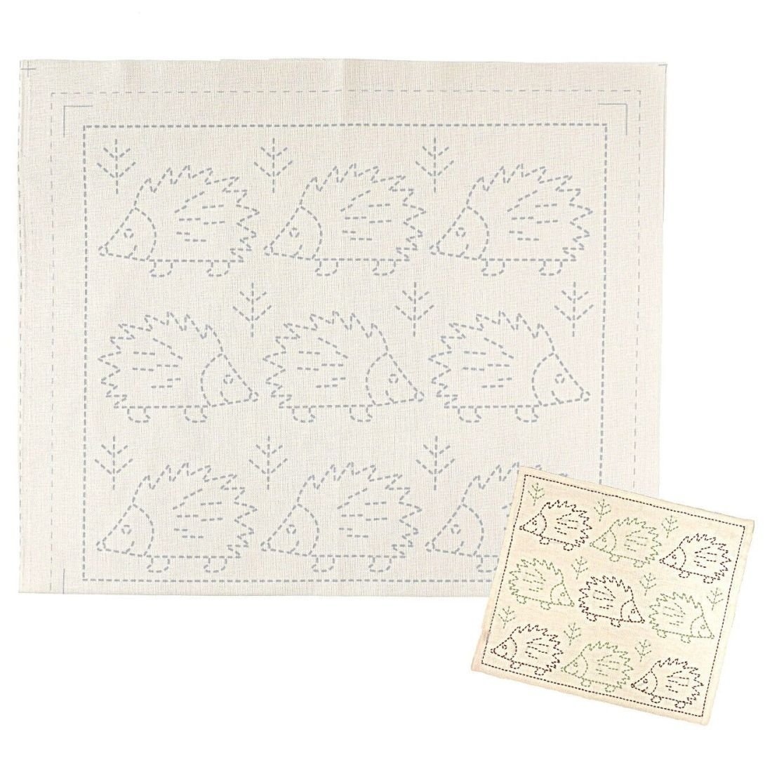HARAWOOL Hedgehog Sashiko Fabric | Pre-Printed Embroidery Panel