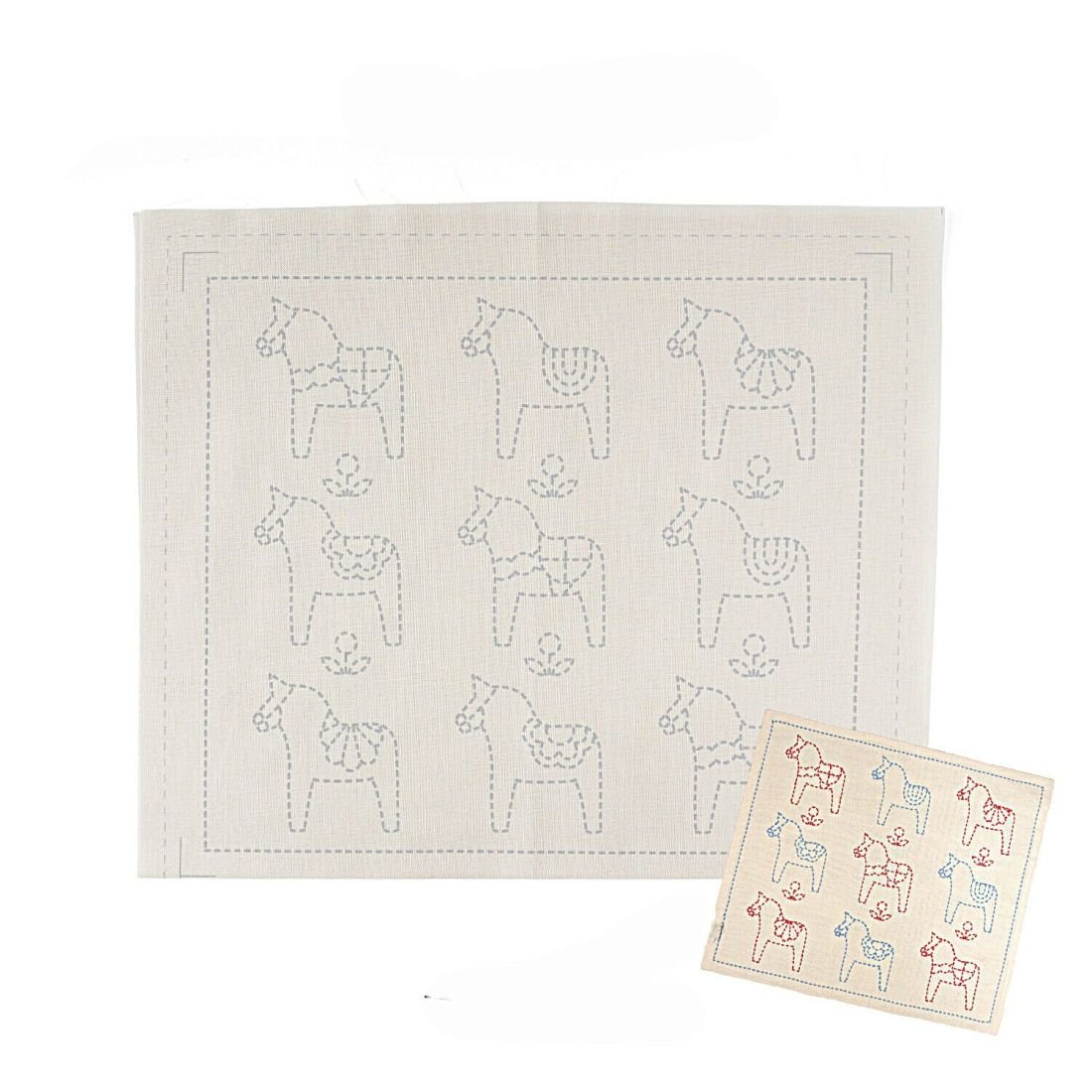 Sashiko Horse Embroidery Fabric Panel | Pre-Printed Cotton