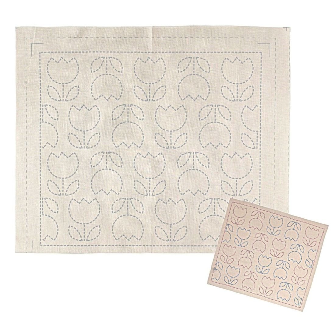 HARAWOOL Sashiko Embroidery Fabric – Pre-Printed Tulip Pattern