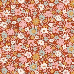 Tilda Village Life Esther Rust 100685 Floral Fabric
