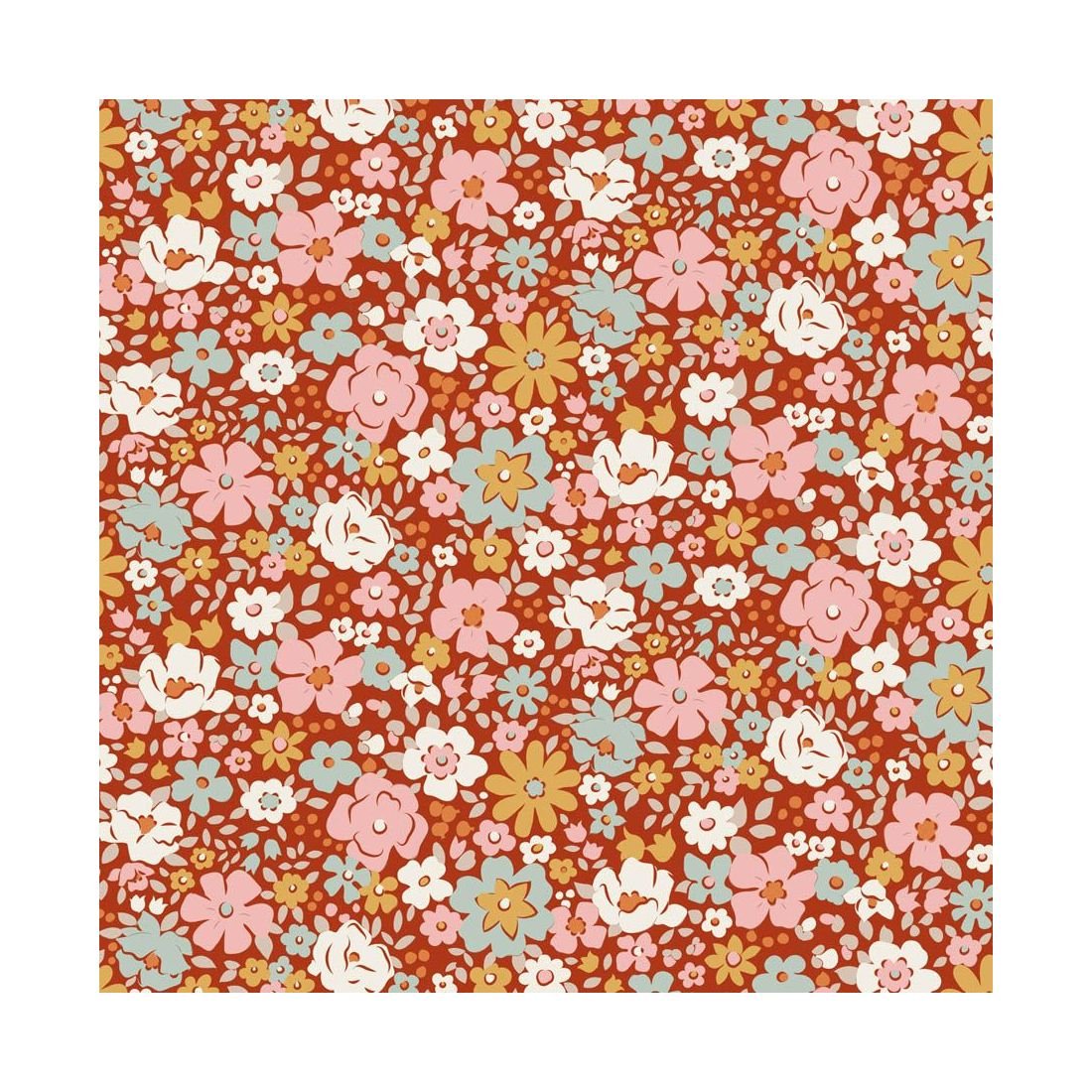 Tilda Village Life Esther Rust 100685 Floral Fabric