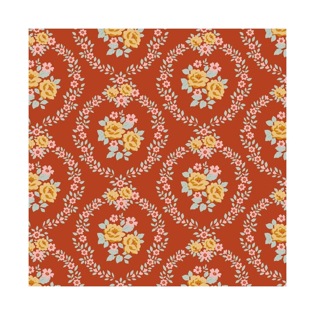 Tilda Village Life Mable Rust 100687 Floral Fabric