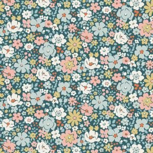 Tilda Village Life Esther Petrol 100689 Floral Fabric