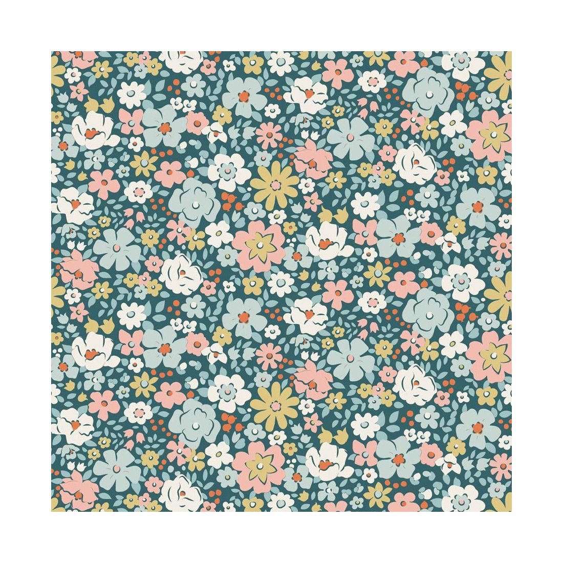 Tilda Village Life Esther Petrol 100689 Floral Fabric