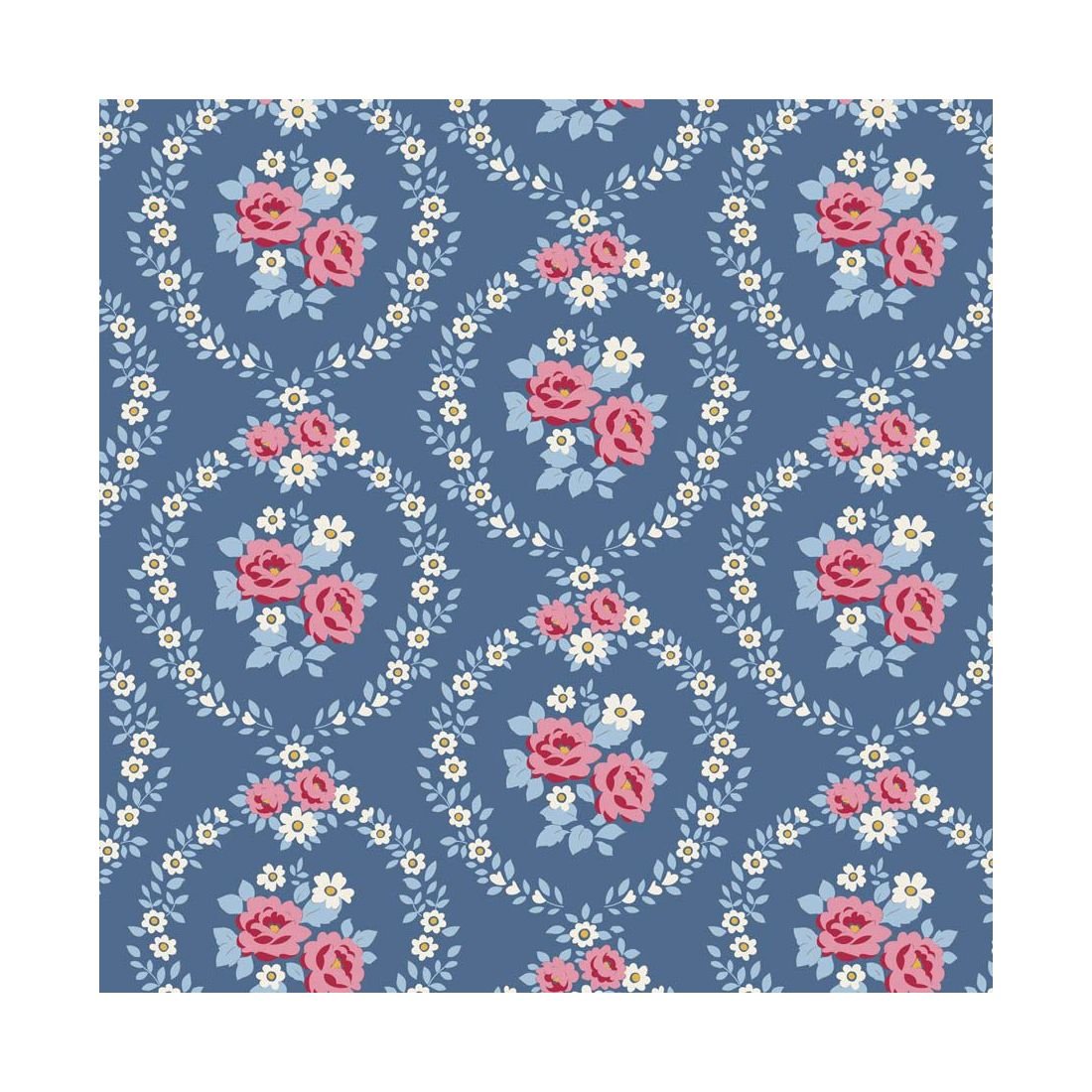 Tilda Village Life Mable Blue 100697 Floral Fabric