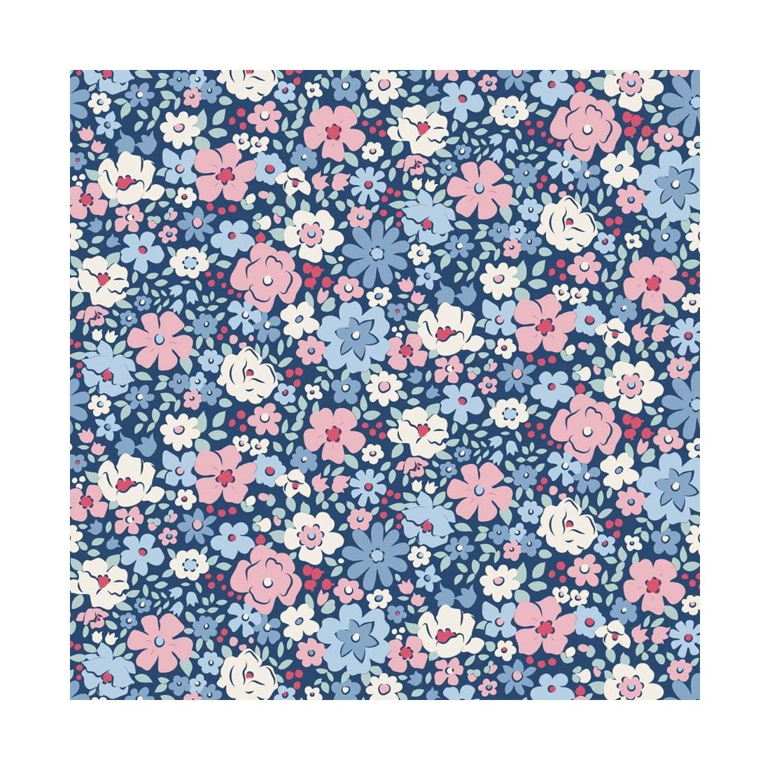 Tilda Village Life Esther Blue 100699 Floral Fabric