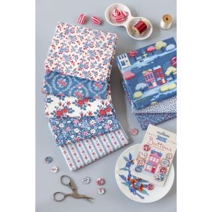 Tilda Village Life Mae Teal 110178 Blender Fabric