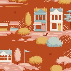 Tilda Village Life Village Rust 110179 Scenic Fabric