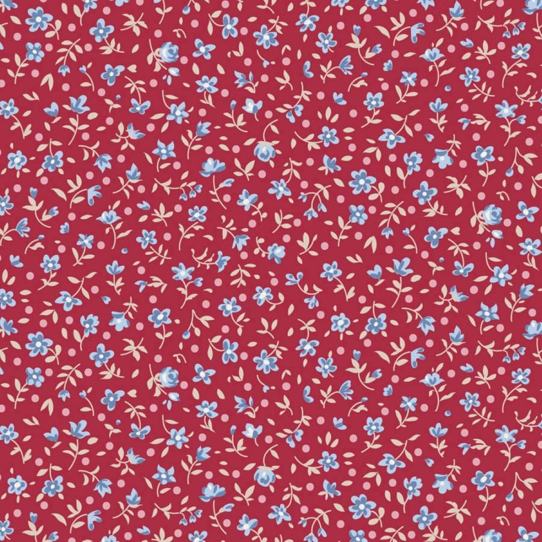 Tilda Village Life Mae Burgundy 110183 Blender Fabric