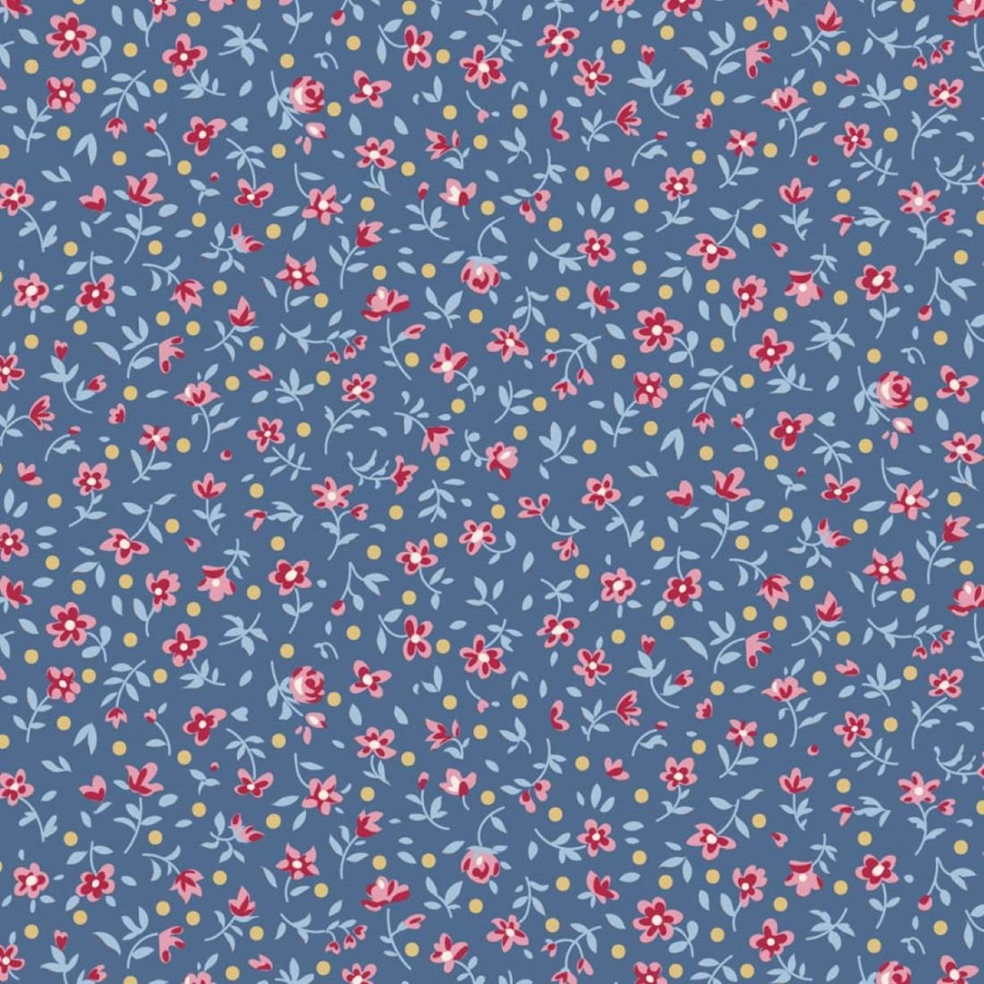 Tilda Village Life Mae Blue 110185 Blender Fabric