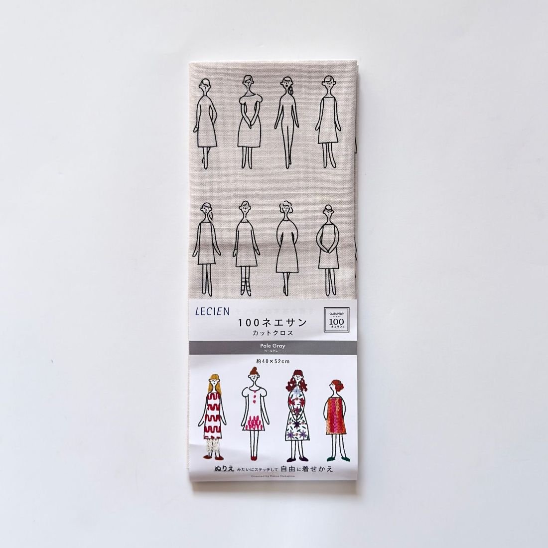 COSMO Preprinted 100 Ladies – Pale Gray Fabric Panel | 40×52 cm | Made in Japan