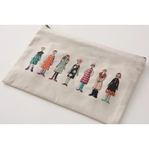 COSMO 100 Ladies Pale Gray Embroidery Pouch | Lecien