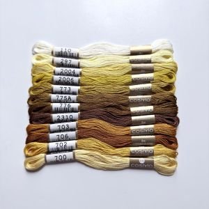 Cosmo Embroidery Floss Assorted Pack – Golden Wheat (12 Skeins) | Premium 100% Cotton Japanese Embroidery Thread Set