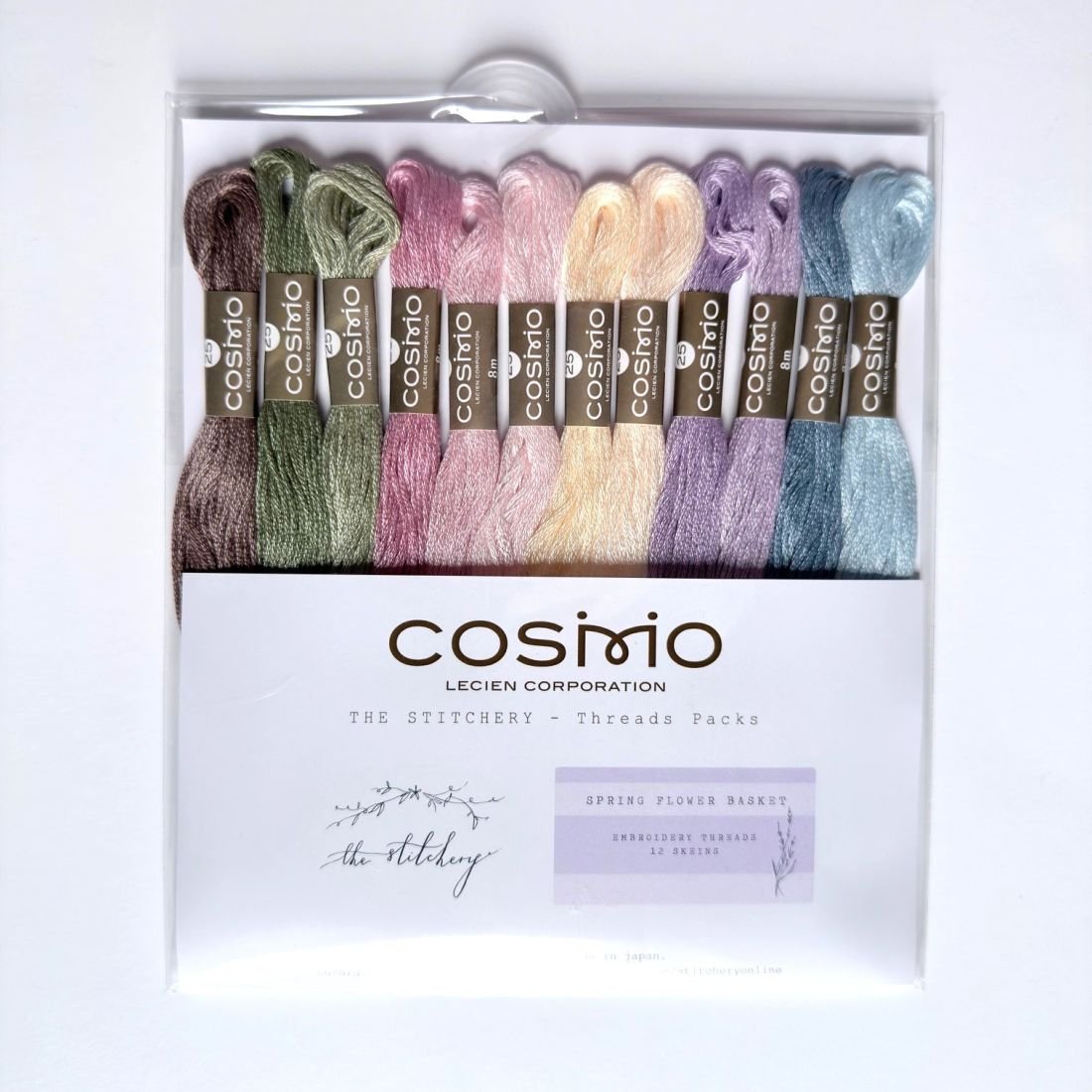 COSMO Embroidery Thread – Spring Flower Basket Pack (12 Skeins) | 100% Cotton Japanese Embroidery Floss