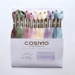 COSMO Embroidery Thread – Spring Flower Basket Pack (12 Skeins) | 100% Cotton Japanese Embroidery Floss