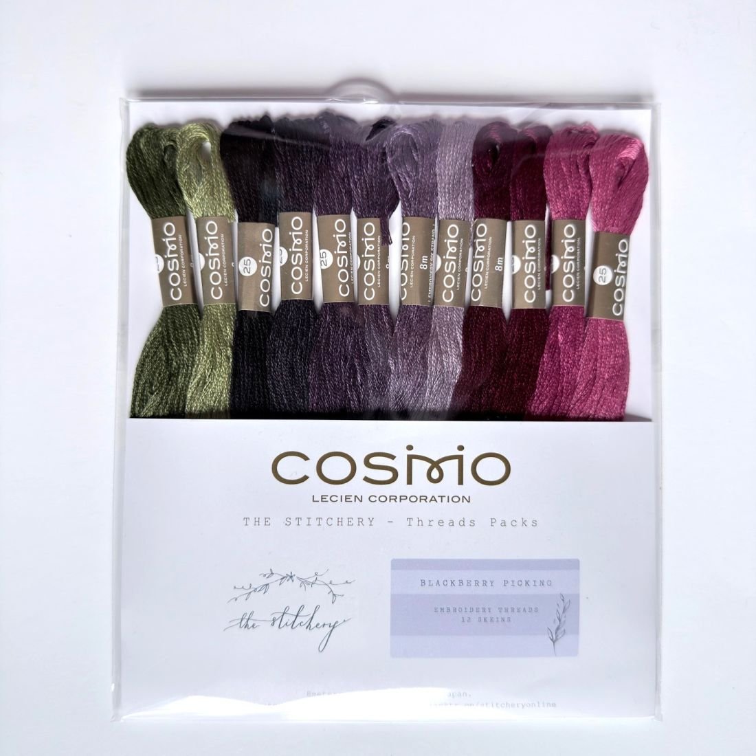 COSMO Embroidery Thread – Blackberry Picking (12 Skeins) | 100% Cotton Japanese Embroidery Floss