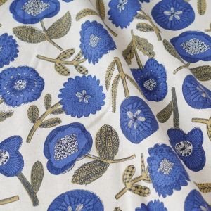 Blue Sen Garden Japanese Cotton Linen Canvas Fabric | 43" Wide | Made in Japan