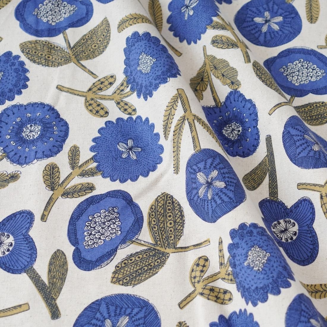 Blue Sen Garden Japanese Cotton Linen Canvas Fabric | 43" Wide | Made in Japan