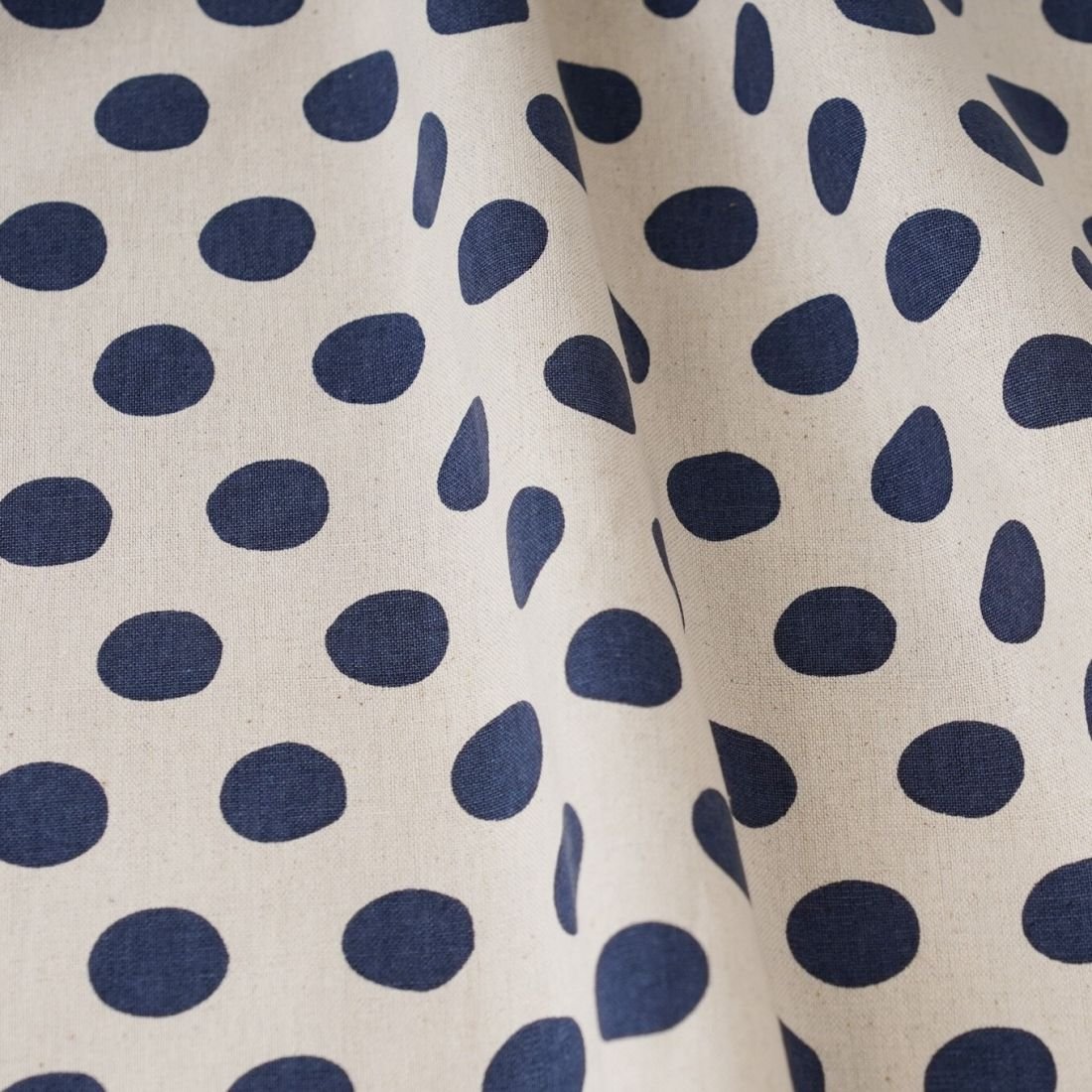Natural Navy Dots – Japanese Cotton Linen Canvas Fabric | 110cm | 80/20 Canvas